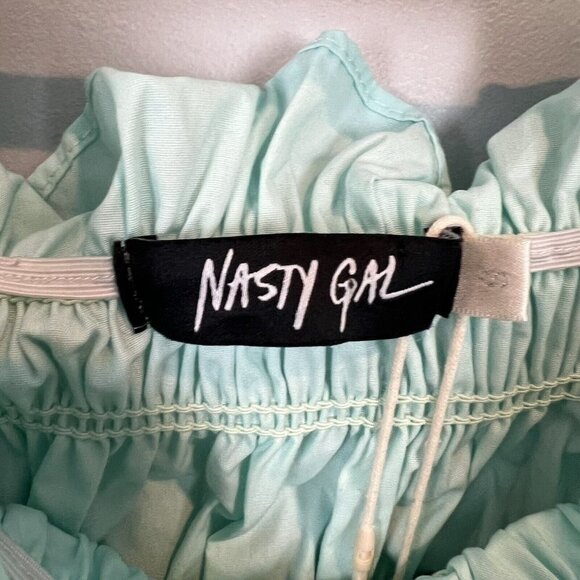Nasty Gal Puff Sleeve Cropped Top Blouse Green Size Small NWT - Picture 9 of 12